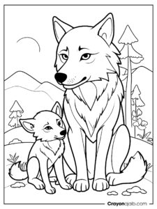 Mother and pup wolf coloring page ca