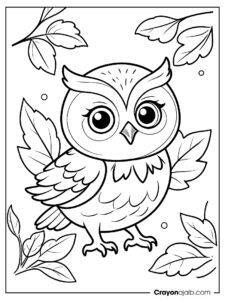 Owl with autumn leaves coloring page ca