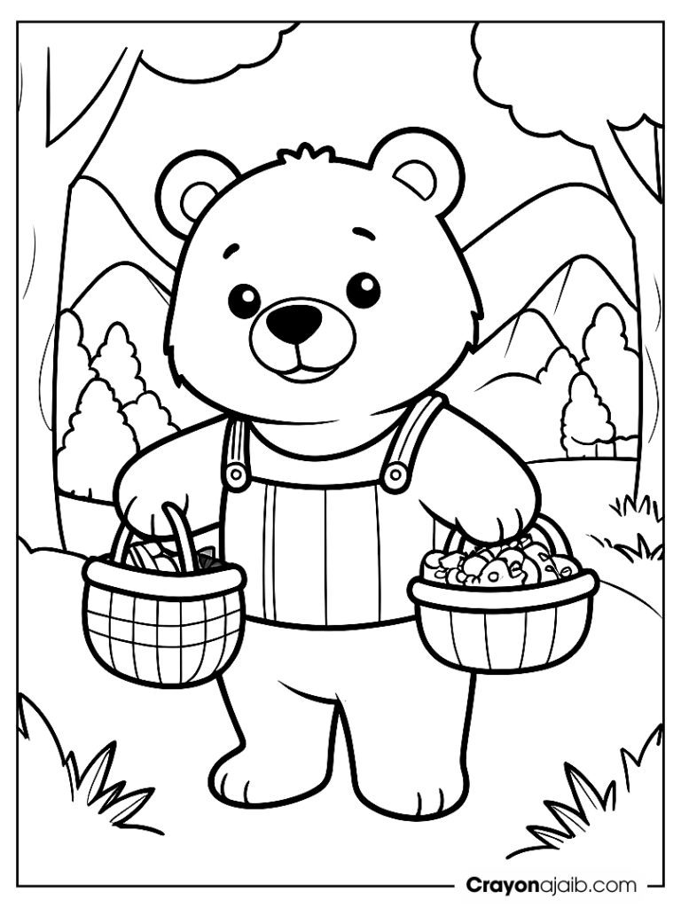 Picnic bear coloring page for kids ca