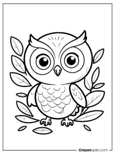 Playful owl in fall coloring page ca