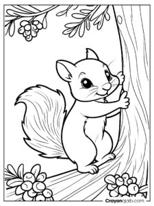 Playful squirrel on pine tree coloring page ca