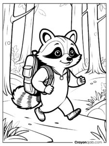 Raccoon backpack coloring page ca