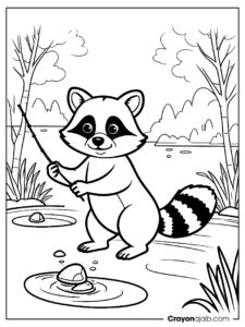 Raccoon fishing coloring page ca