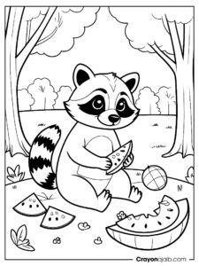 Raccoon picnic coloring page ca