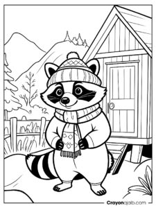 Raccoon winter outfit coloring page ca