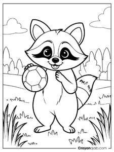 Raccoon and ball coloring page ca