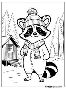 Raccoon in scarf coloring page ca