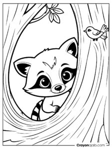 Raccoon in tree coloring page ca