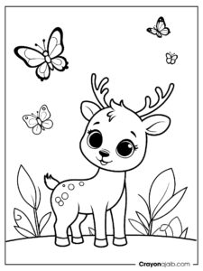 Reindeer and butterfly coloring page ca