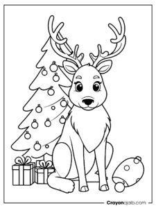 Reindeer by christmas tree coloring page ca