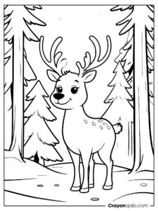 Reindeer in winter forest coloring page ca