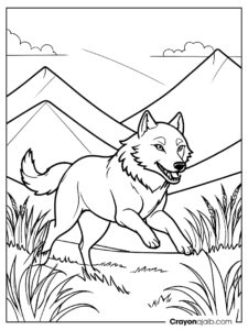 Running wolf coloring page ca