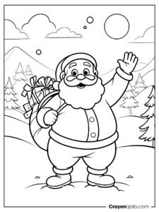 Santa claus waving with toy sack coloring page ca