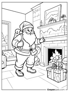 Santa coming down the chimney coloring page ca