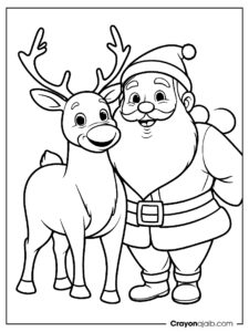 Santa petting reindeer coloring page ca