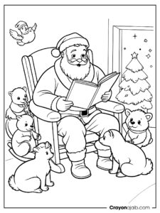 Santa in winter forest coloring page ca