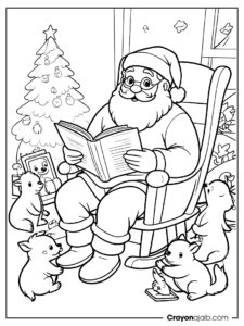 Santa with forest animals coloring page ca