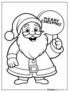 Santa with merry christmas sign coloring page ca