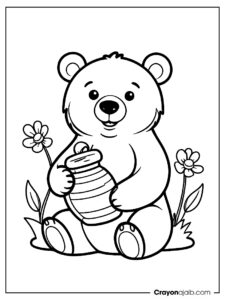 Simple bear and honey coloring page ca