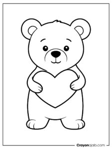 Simple heart bear coloring page ca