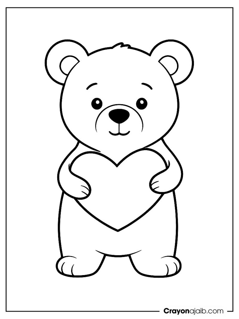 Simple heart bear coloring page ca