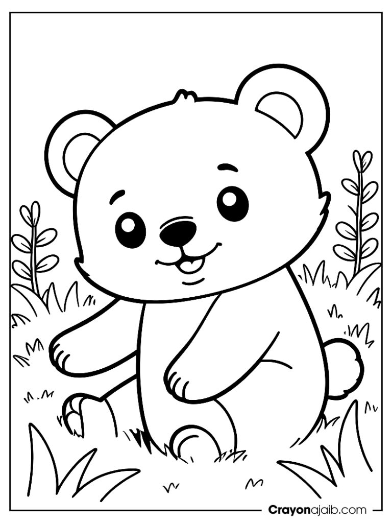 Simple joyful bear coloring page ca