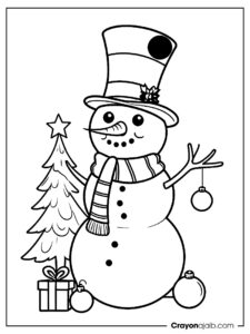 Simple snowman and tree coloring page ca