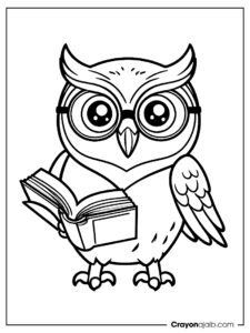 Smart owl coloring page with book ca