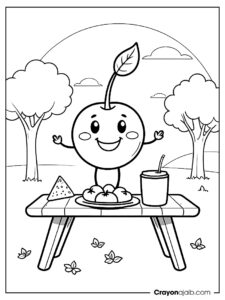 Smiling cherry coloring page