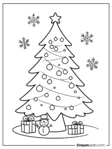 Snowman and tree coloring page ca