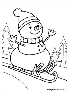 Snowman on sled coloring page ca