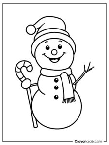 Snowman with candy cane coloring page ca