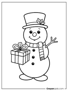 Snowman with gift coloring page ca