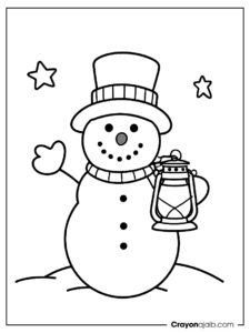 Snowman with lantern coloring page ca