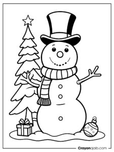 Snowman with ornaments coloring page ca