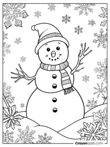 Snowman with santa hat coloring page ca