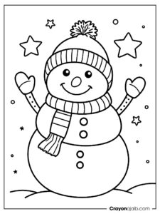 Snowman with scarf and mittens coloring page ca