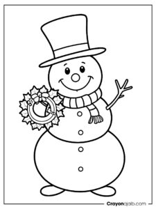 Snowman with wreath coloring page ca