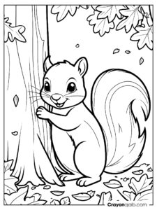 Squirrel behind tree coloring page ca