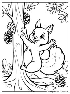 Squirrel climbing pine tree coloring page ca