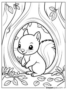 Squirrel in tree hollow coloring page ca