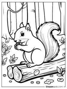 Squirrel on forest log coloring page ca