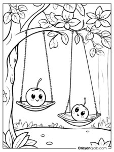 Swinging cherries coloring page