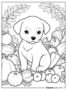 Thanksgiving cornucopia with puppy coloring page