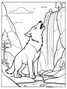 Waterfall wolf howling coloring page ca