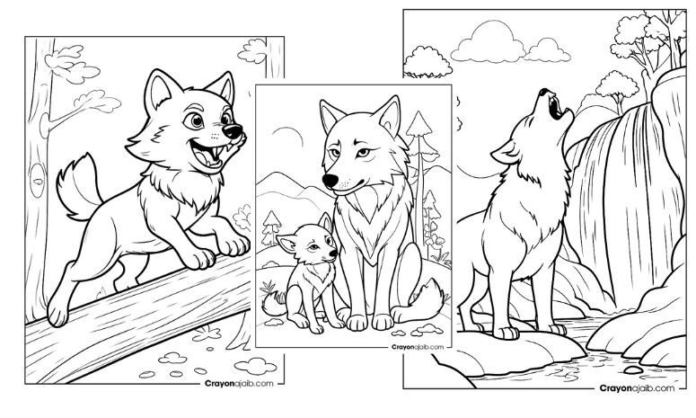 Wild wolf coloring pages for kids