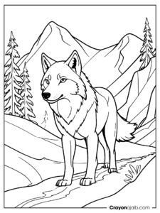 Wolf in snowy landscape coloring page ca