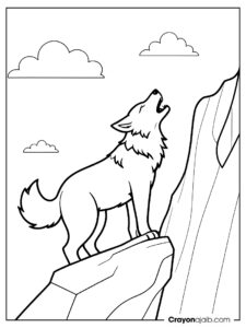 Wolf on cliff coloring page ca