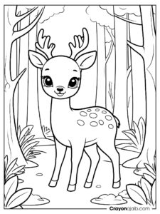 Cute deer standing in a simple forest coloring ideas ca