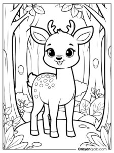 Simple deer standing in a simple forest for kids ca